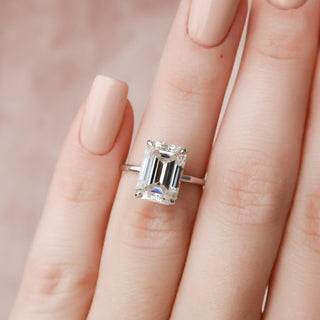 5.0 CT Emerald Cut Solitaire Style Moissanite Engagement Ring - violetjewels