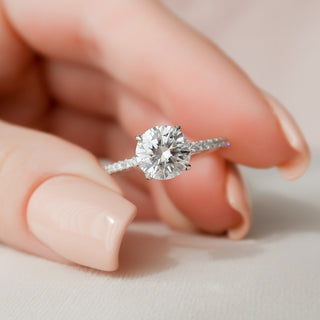 1.5 CT Round Hidden Halo Moissanite Engagement Ring With Pave Setting - violetjewels