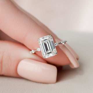 3.0 CT Emerald Cut Dainty Style Pave Moissanite Engagement Ring - violetjewels