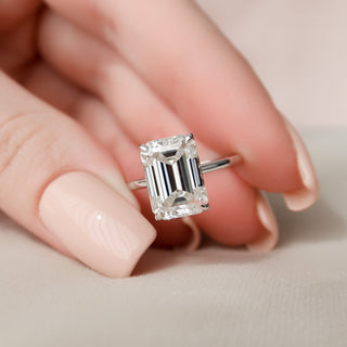 5.0 CT Emerald Cut Solitaire Style Moissanite Engagement Ring - violetjewels