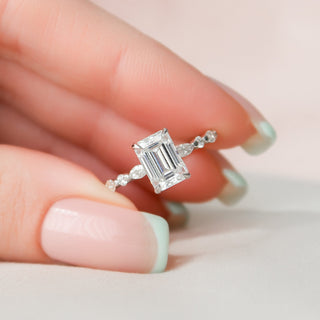 2.0 Emerald Hidden Halo & Pave Setting Moissanite Engagement Ring - violetjewels