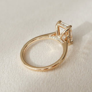 3.0 CT Emerald Cut Hidden Halo Moissanite Engagement Ring - violetjewels