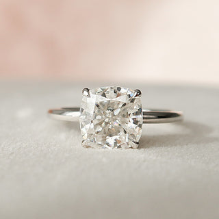 2.0 CT Cushion Hidden Halo & Solitaire Moissanite Engagement Ring - violetjewels