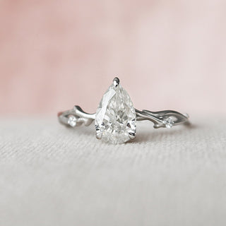 1.0 CT Pear Cut Twig Pave Setting Moissanite Engagement Ring - violetjewels