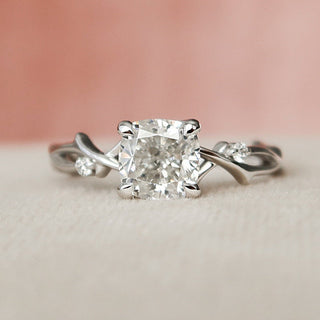 1.0 CT Cushion Solitaire & Twig Setting Moissanite Engagement Ring - violetjewels