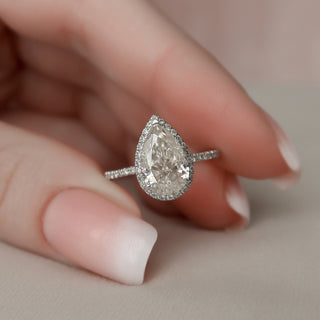2.0 CT Pear Cut Halo & Pave Setting Moissanite Engagement Ring - violetjewels