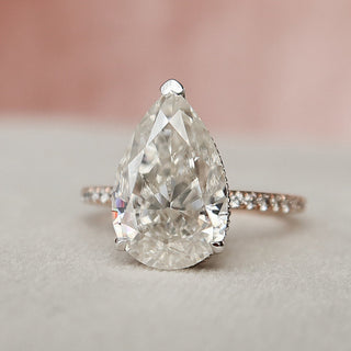 3.5 CT Pear Hidden Halo & Pave Setting Moissanite Engagement Ring - violetjewels