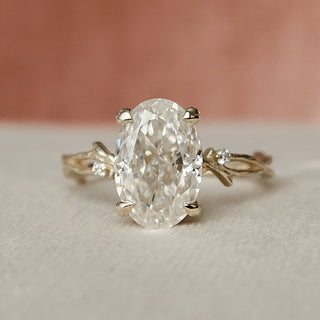 3.5 CT Oval Cut Solitaire & Twig Pave Moissanite Engagement Ring - violetjewels