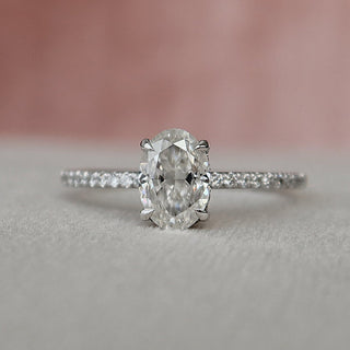1.0 CT Oval Hidden Halo & Pave Setting Moissanite Engagement Ring - violetjewels