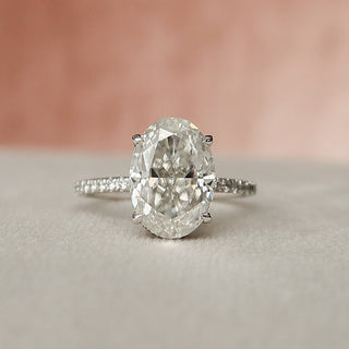 3.0 CT Oval Pave Setting & Hidden Halo Moissanite Engagement Ring - violetjewels