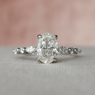 1.5 CT Oval Hidden Halo Pave Moissanite Engagement Ring - violetjewels