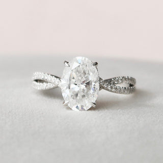 3.0 CT Oval Cut Solitaire & Cross Over Pave Moissanite Engagement Ring - violetjewels