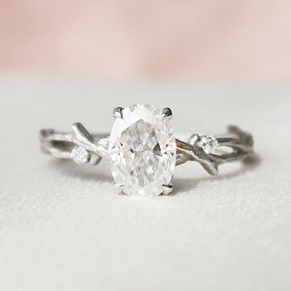 1.0 CT Oval Cut Solitaire & Twig Pave Moissanite Engagement Ring - violetjewels