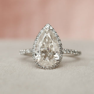 2.0 CT Pear Cut Halo & Pave Setting Moissanite Engagement Ring - violetjewels
