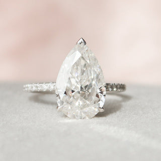 3.5 CT Pear Hidden Halo & Pave Setting Moissanite Engagement Ring - violetjewels
