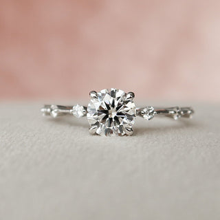 1.0 CT Round Solitaire & Dainty Pave Moissanite Engagement Ring - violetjewels