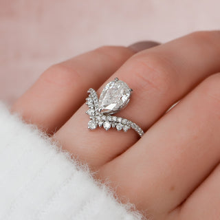 1.5 CT Pear Art Deco Moissanite Engagement Ring - violetjewels