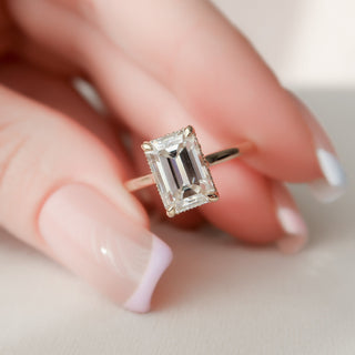 3.0 CT Emerald Cut Hidden Halo Moissanite Engagement Ring - violetjewels