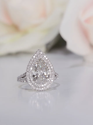 1.30 CT-3.30 CT Pear Double Halo G/VS2 Lab Grown Diamond Engagement Ring - violetjewels
