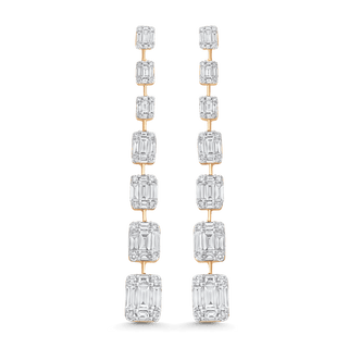 4.53 TCW Baguette & Round Moissanite Diamond Long Drop Earrings - violetjewels