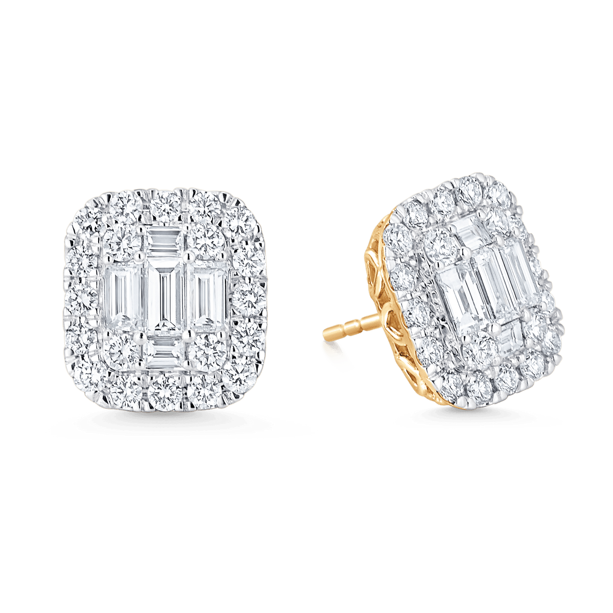 4.0 TCW Baguette & Round Moissanite Diamond Halo Earrings - violetjewels