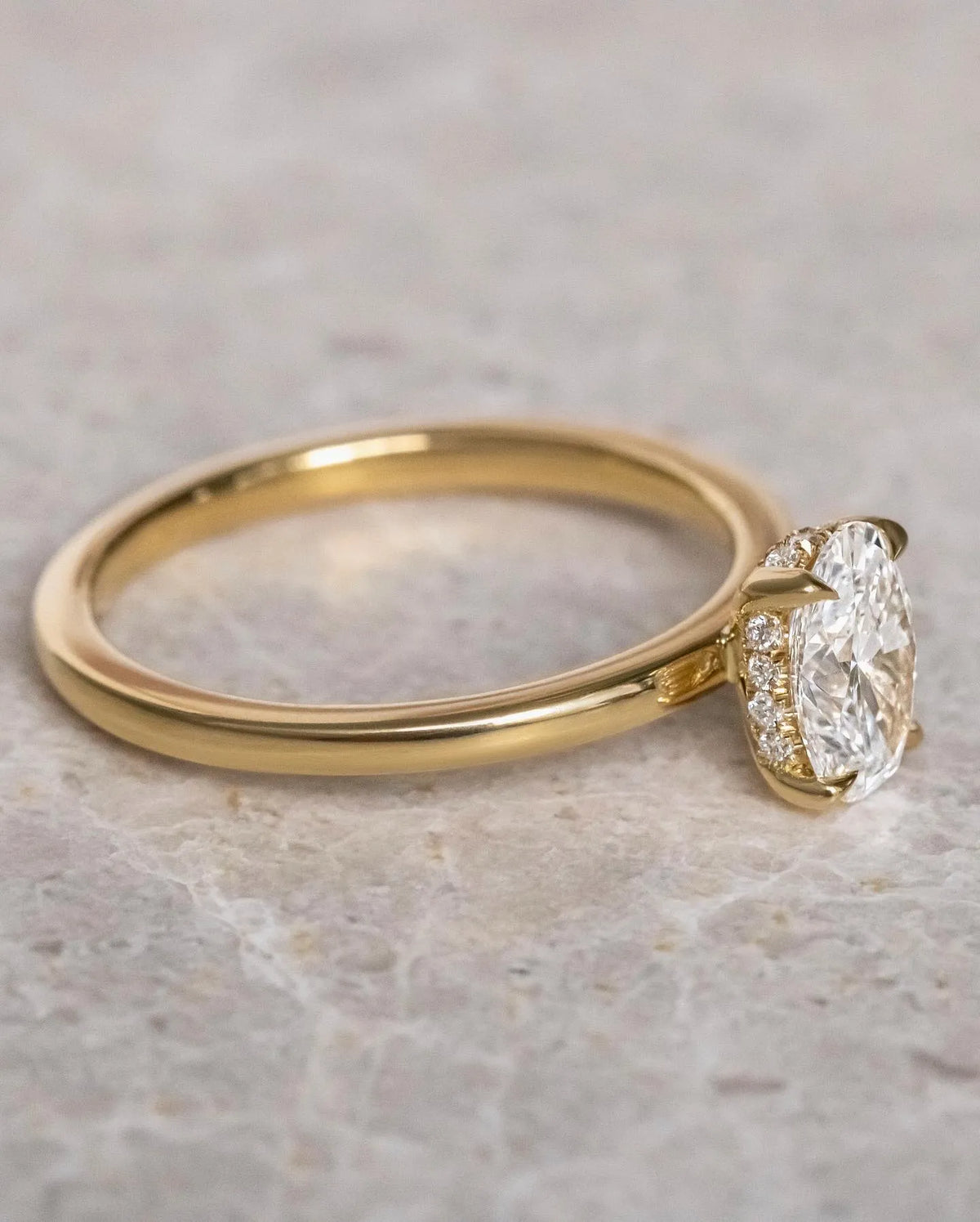 1.0- 3.5 CT Oval Lab Grown Diamond Hidden Halo Style Engagement Ring