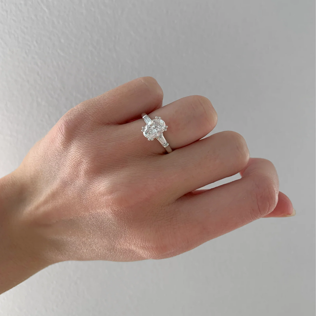 1.0 -3.0 CT Oval Lab Grown Diamond Three Stone Engagement Ring