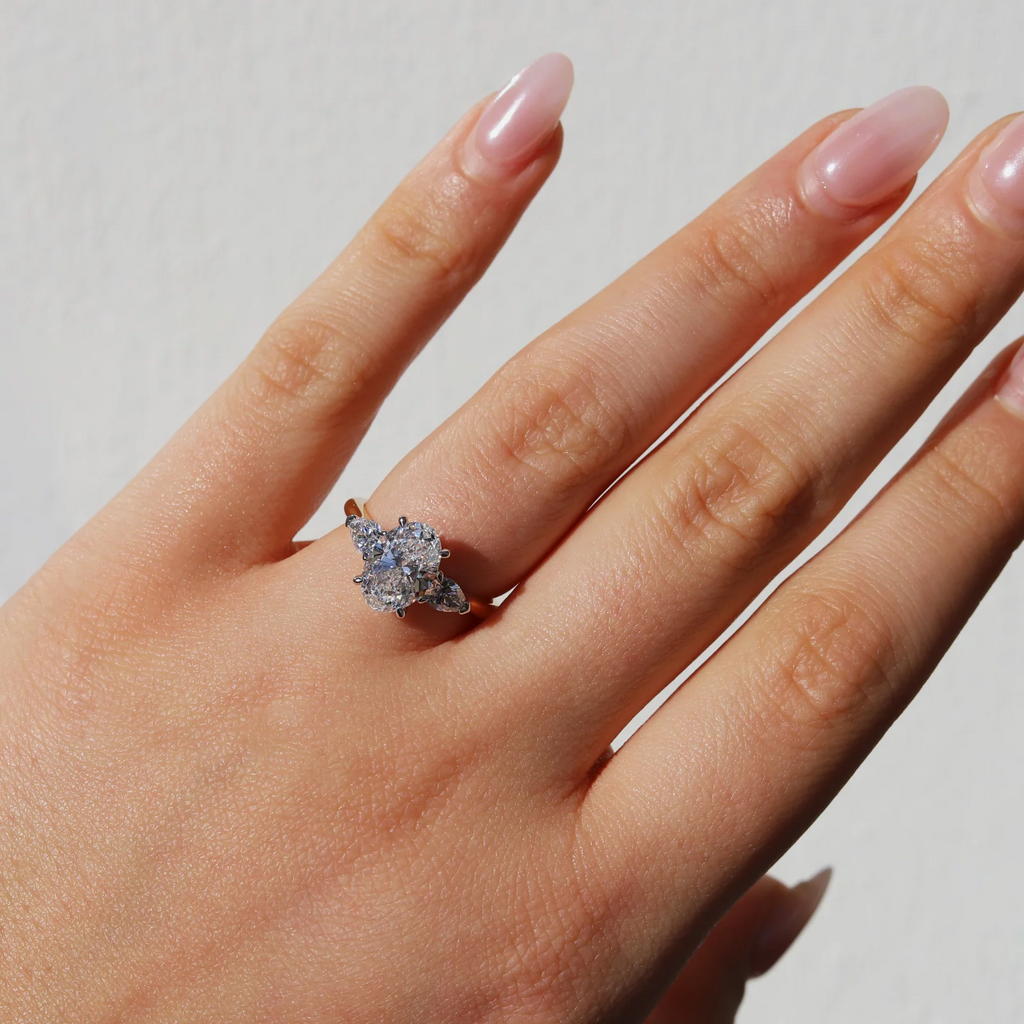 1.0-3.0 CT Oval Lab Grown  Diamond Three Stone Engagement Ring