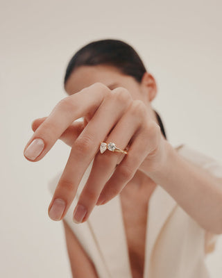 0.50 CT Round & Pear CVD Diamond Unique Style Engagement Ring