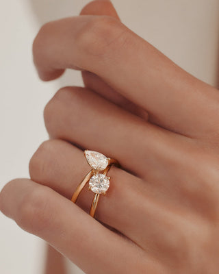 0.50 CT Round & Pear CVD Diamond Unique Style Engagement Ring