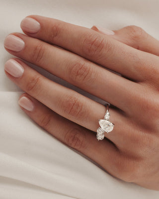 0.70 CT Round & Pear CVD Diamond Unique Style Engagement Ring