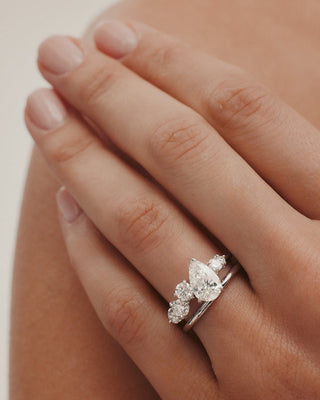 0.70 CT Round & Pear CVD Diamond Unique Style Engagement Ring
