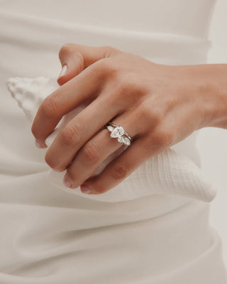 0.70 CT Round & Pear CVD Diamond Unique Style Engagement Ring
