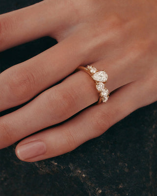 0.70 CT Round & Pear CVD Diamond Unique Style Engagement Ring