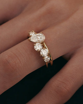 0.70 CT Round & Pear CVD Diamond Unique Style Engagement Ring