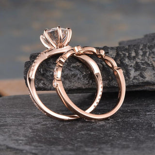1.50 CT Round Cut Solitaire Milgrain Style Moissanite Bridal Ring Set - violetjewels