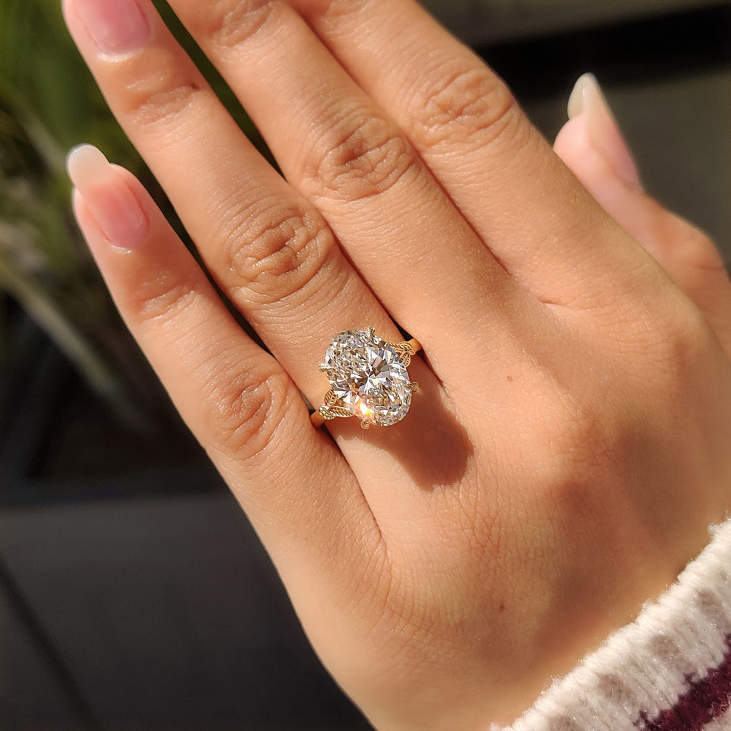 Oval Diamond Aura Hidden Halo Split Shank Nature Inspired Engagement Ring