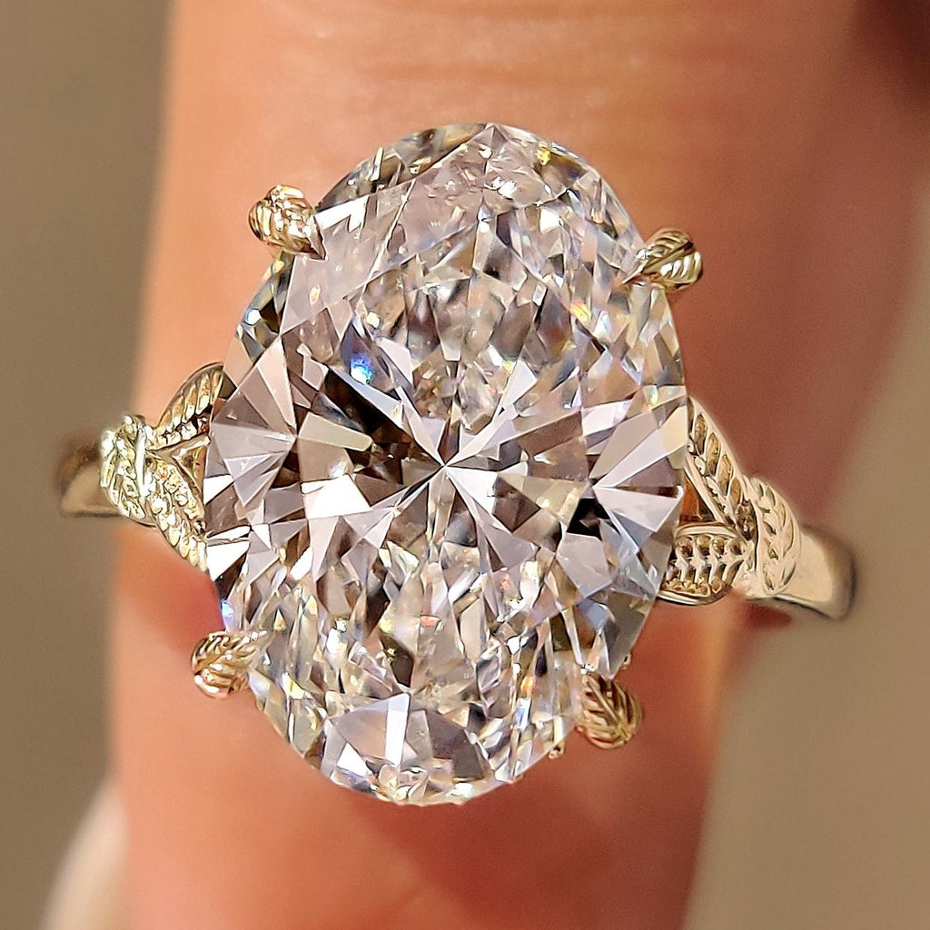Oval Diamond Aura Hidden Halo Split Shank Nature Inspired Engagement Ring