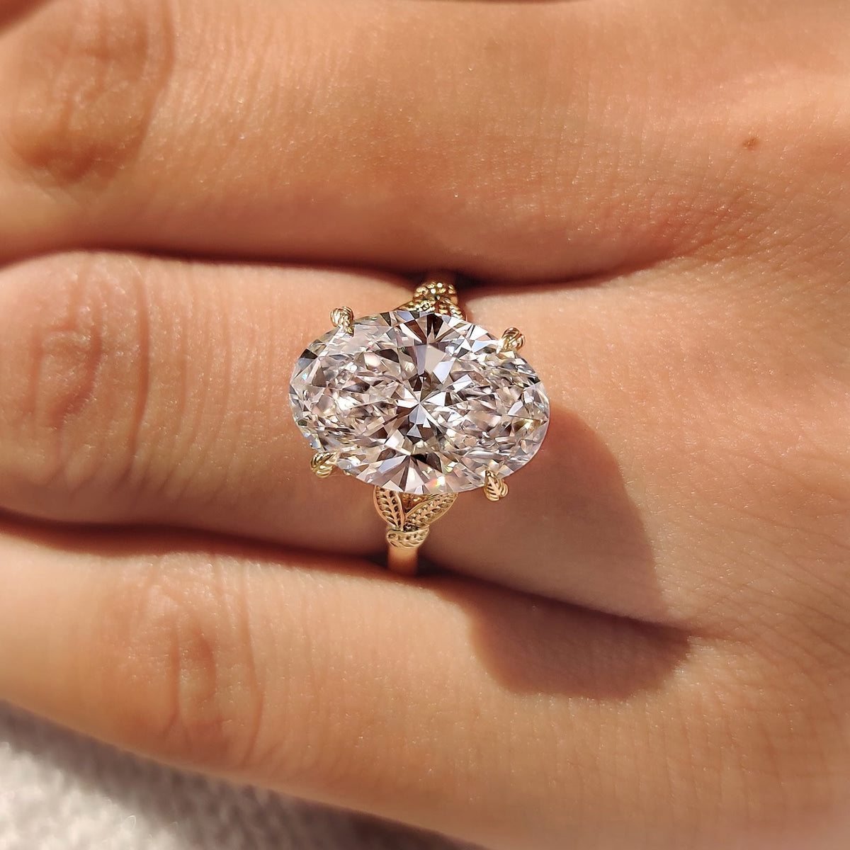 Oval Diamond Aura Hidden Halo Split Shank Nature Inspired Engagement Ring