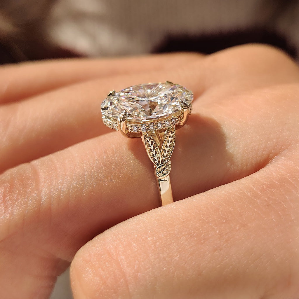 Oval Diamond Aura Hidden Halo Split Shank Nature Inspired Engagement Ring