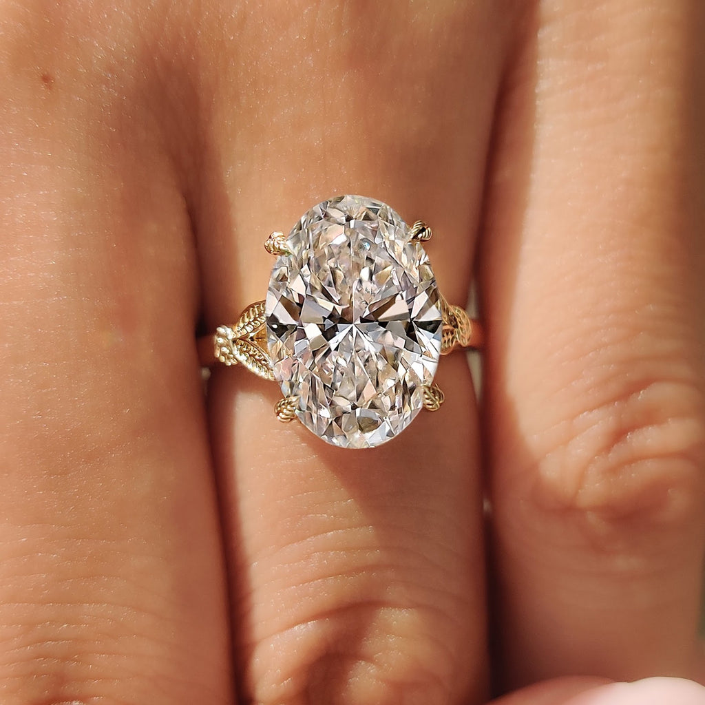 Oval Diamond Aura Hidden Halo Split Shank Nature Inspired Engagement Ring