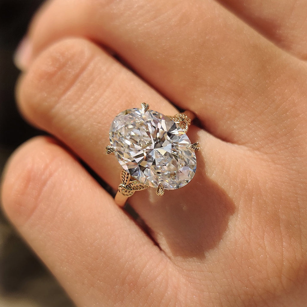 Oval Diamond Aura Hidden Halo Split Shank Nature Inspired Engagement Ring