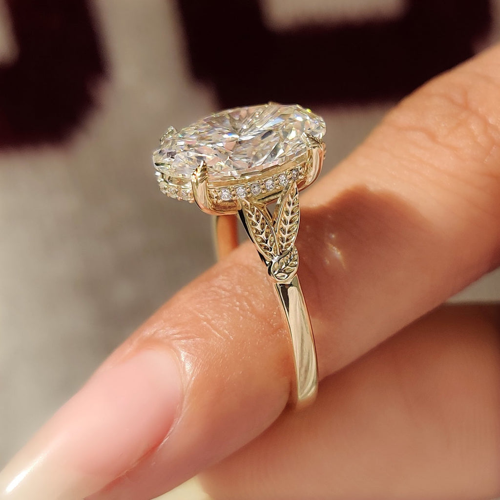 Oval Diamond Aura Hidden Halo Split Shank Nature Inspired Engagement Ring