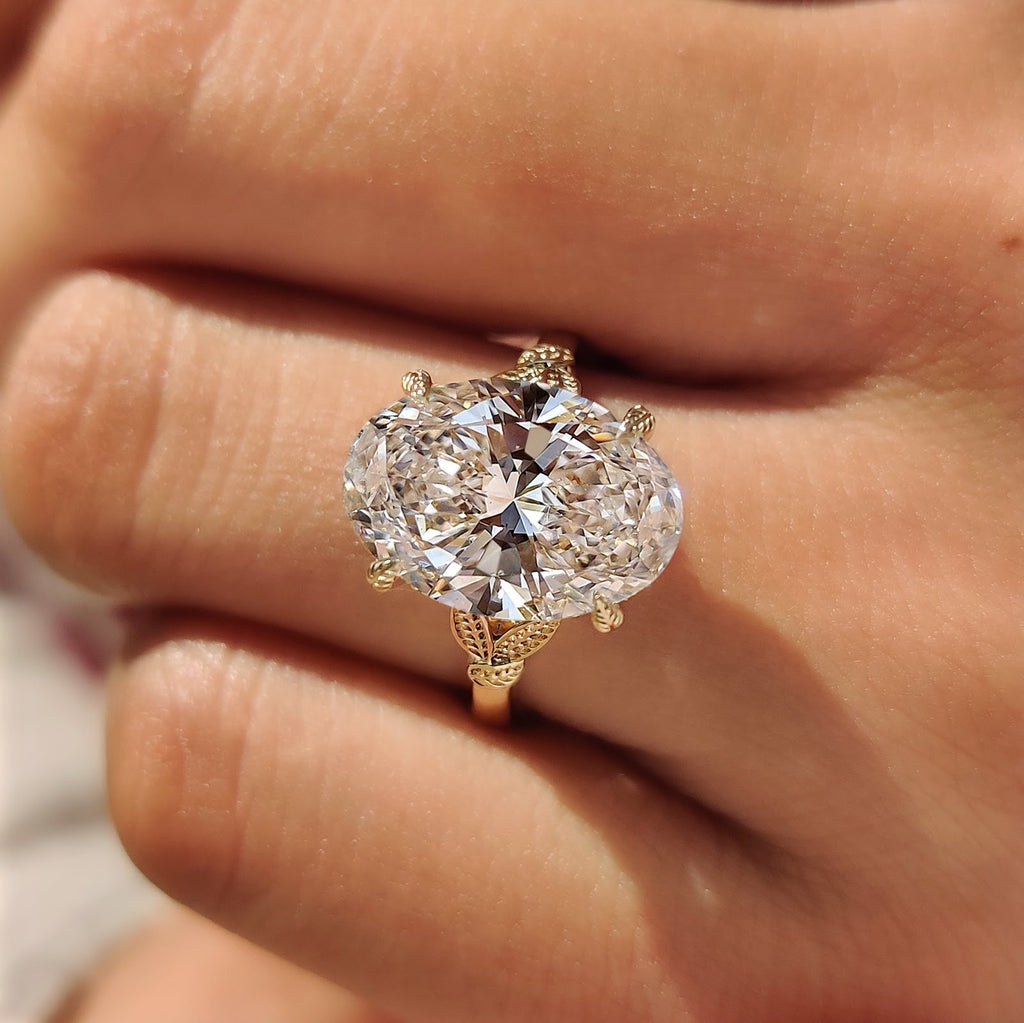 Oval Diamond Aura Hidden Halo Split Shank Nature Inspired Engagement Ring
