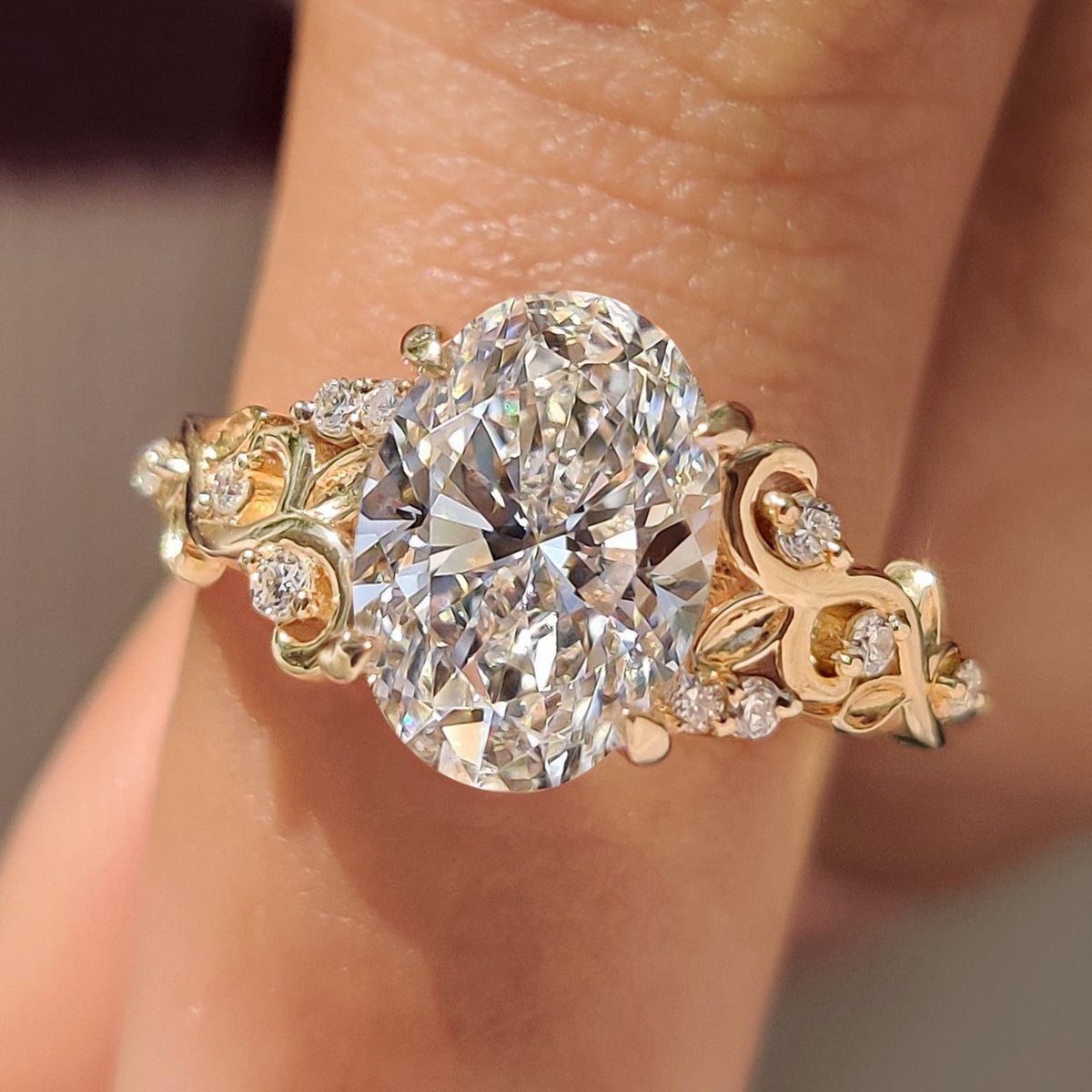 Oval Diamond Botanical Nature Inspired Engagement Ring