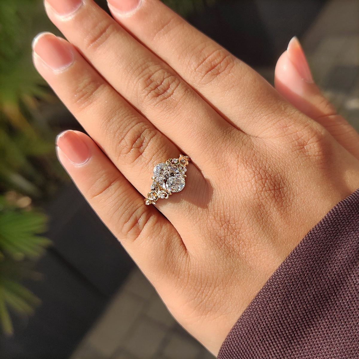 Oval Diamond Botanical Nature Inspired Engagement Ring