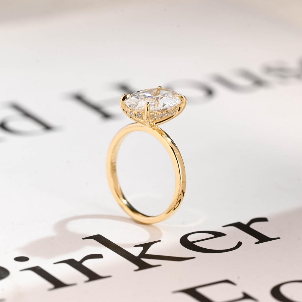 Oval Diamond Delicate Hidden Halo Engagement Ring