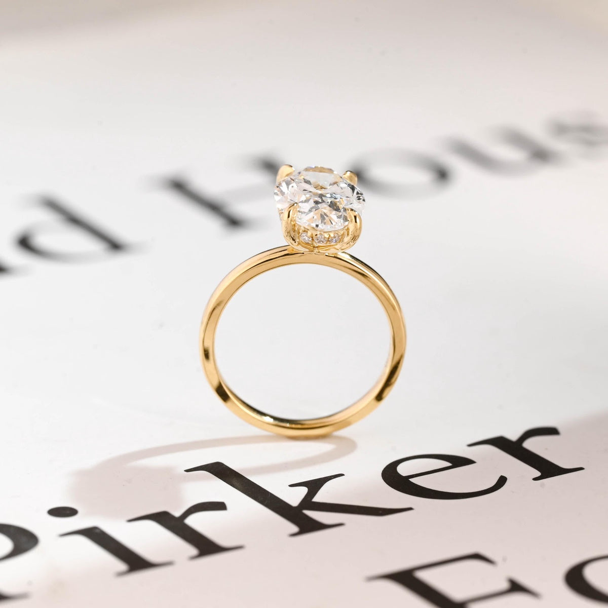 Oval Diamond Delicate Hidden Halo Engagement Ring