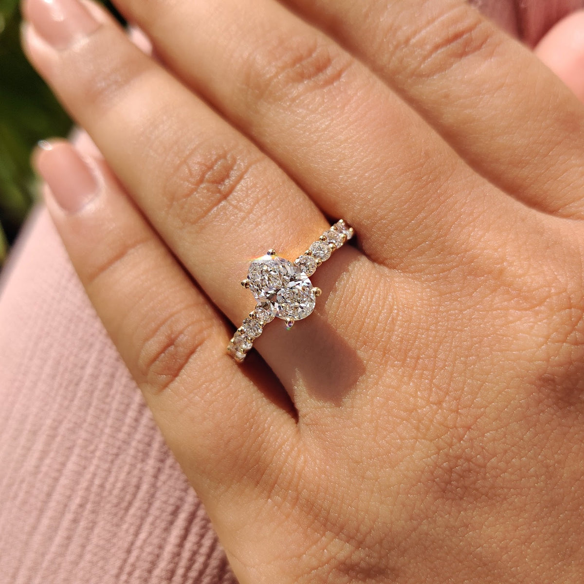 Oval Diamond Delicate Hidden Halo Pavé Engagement Ring
