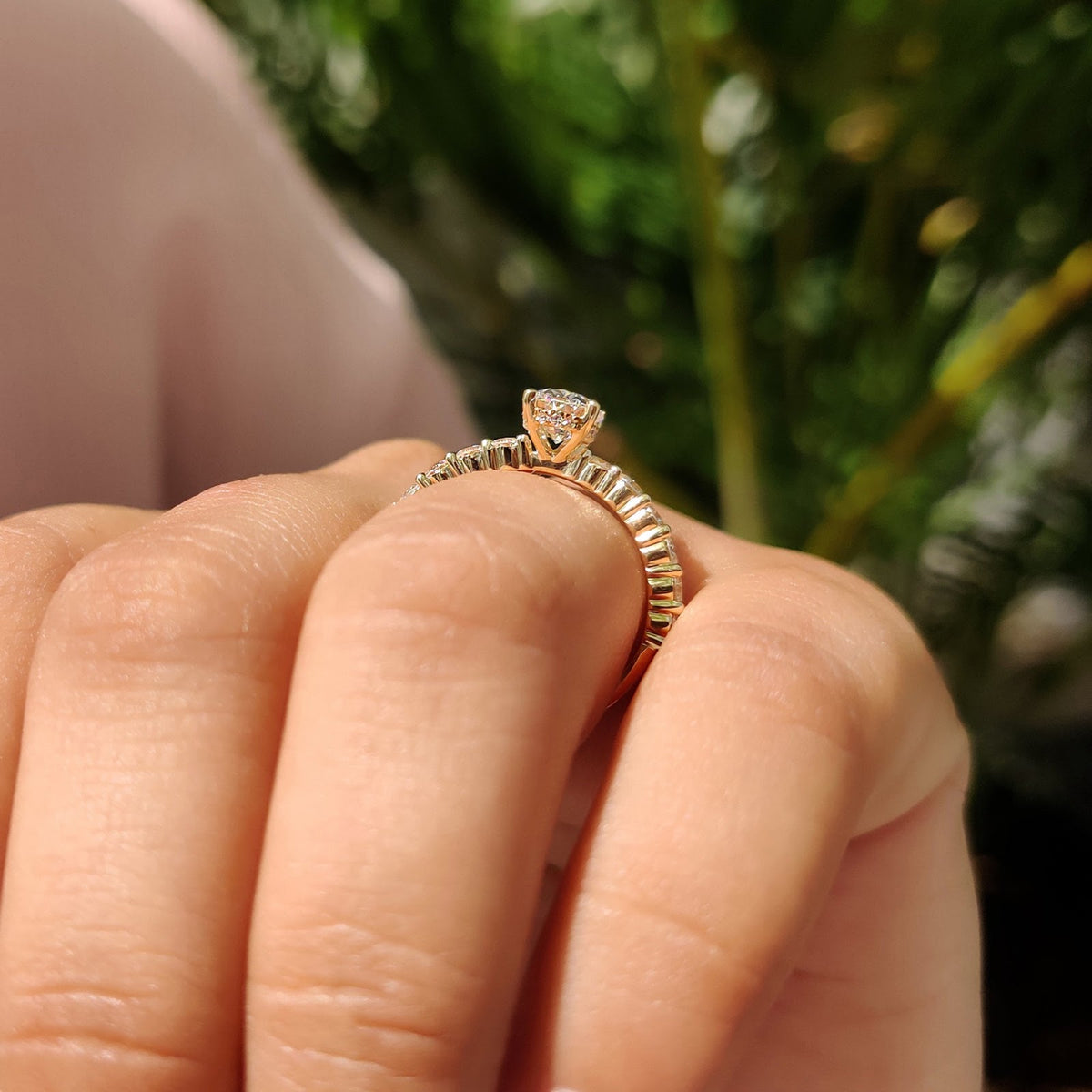 Oval Diamond Delicate Hidden Halo Pavé Engagement Ring